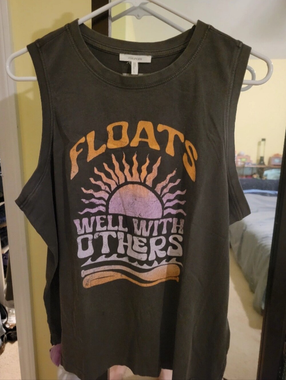 Maurices Dark Gray Graphic Muscle Tank with Sunset Print